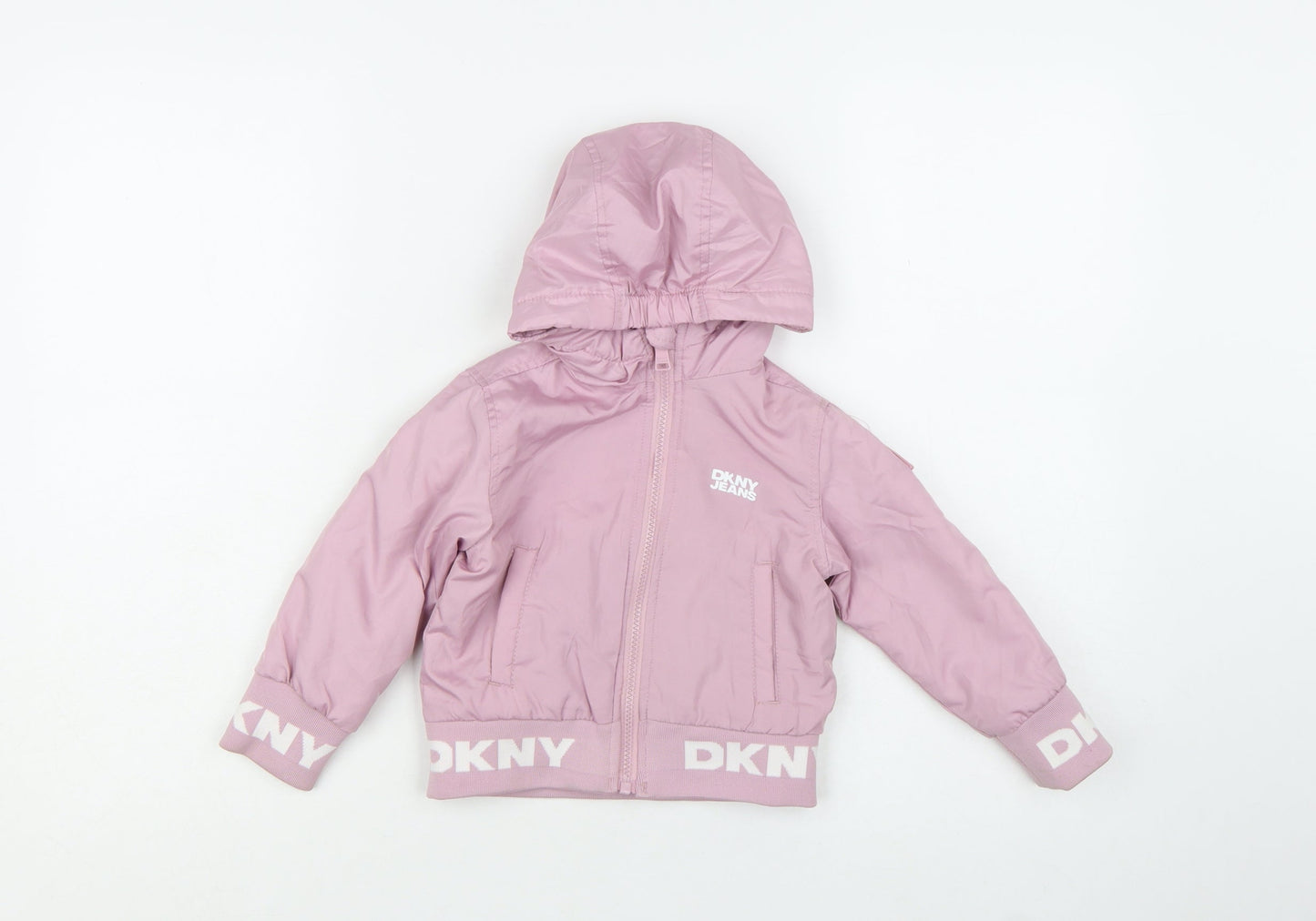 DKNY Girls Pink Hooded Puffer Jacket 24 Months Polyester Winter Coat