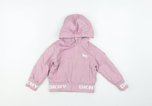 DKNY Girls Pink Hooded Puffer Jacket 24 Months Polyester Winter Coat