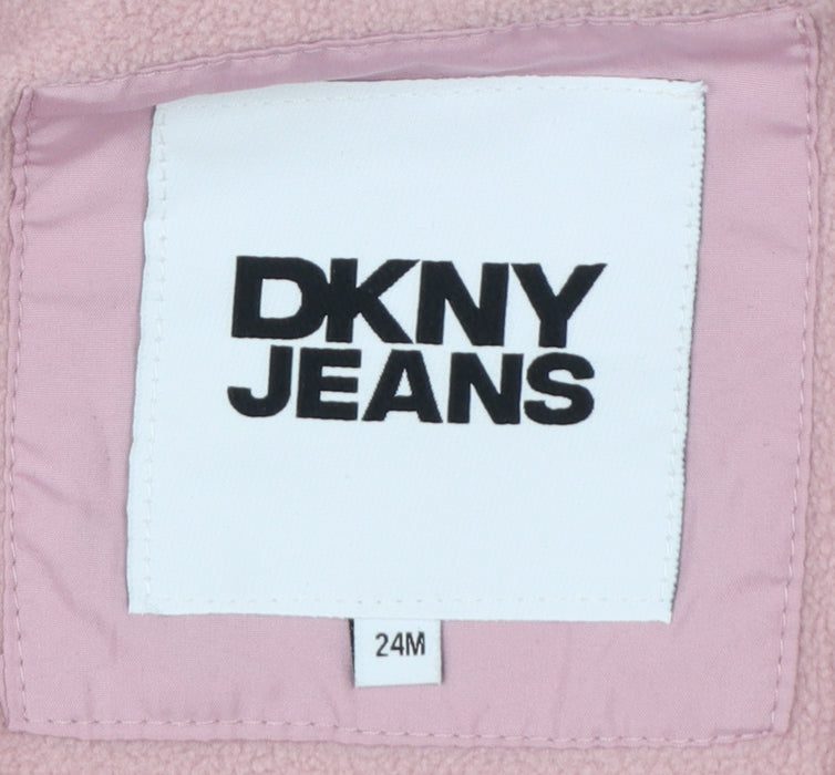 DKNY Girls Pink Hooded Puffer Jacket 24 Months Polyester Winter Coat