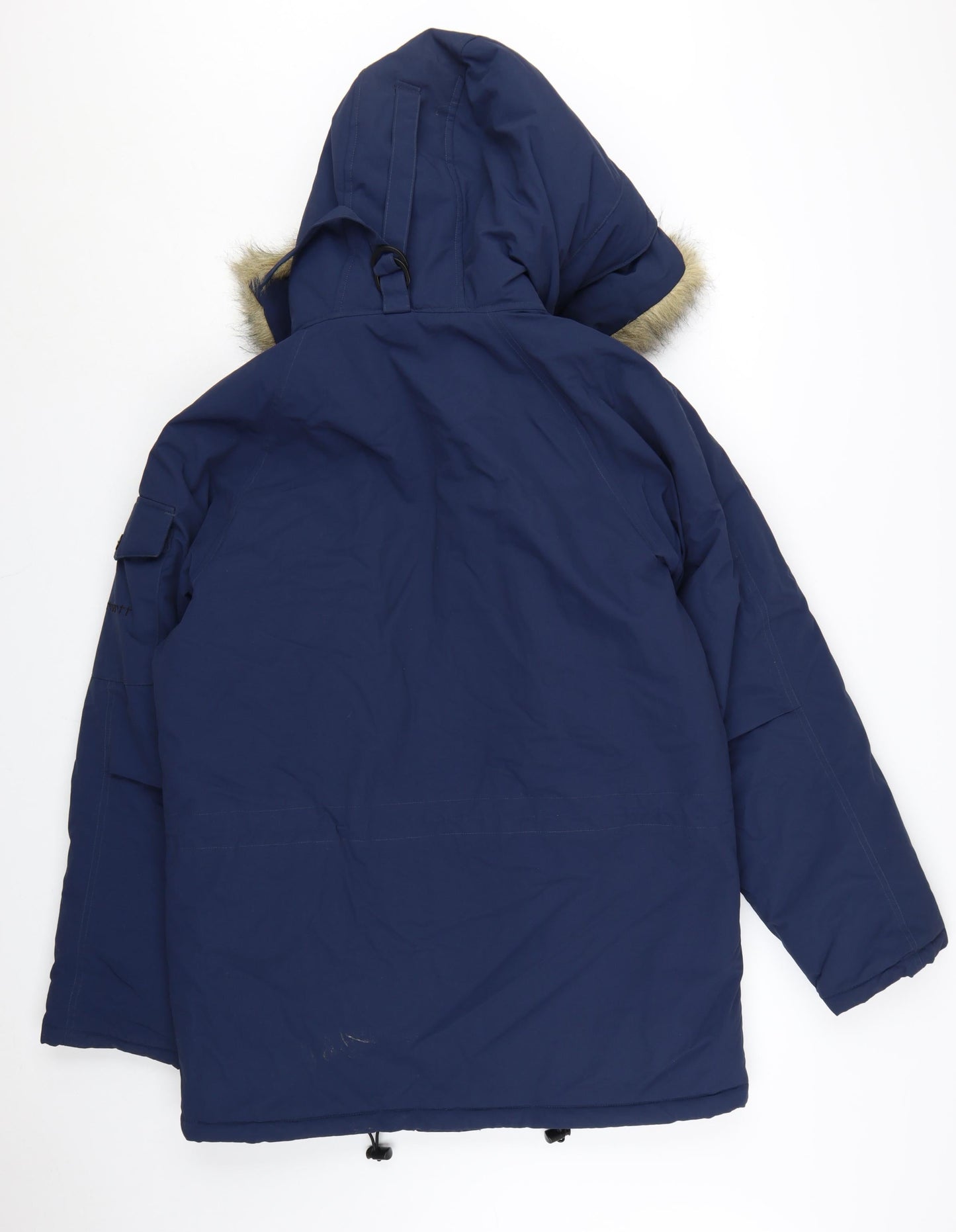 Carhartt Men's Blue Hooded Parka Coat Size M Faux Fur Trim Winter Jacket