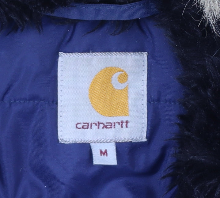 Carhartt Men's Blue Hooded Parka Coat Size M Faux Fur Trim Winter Jacket