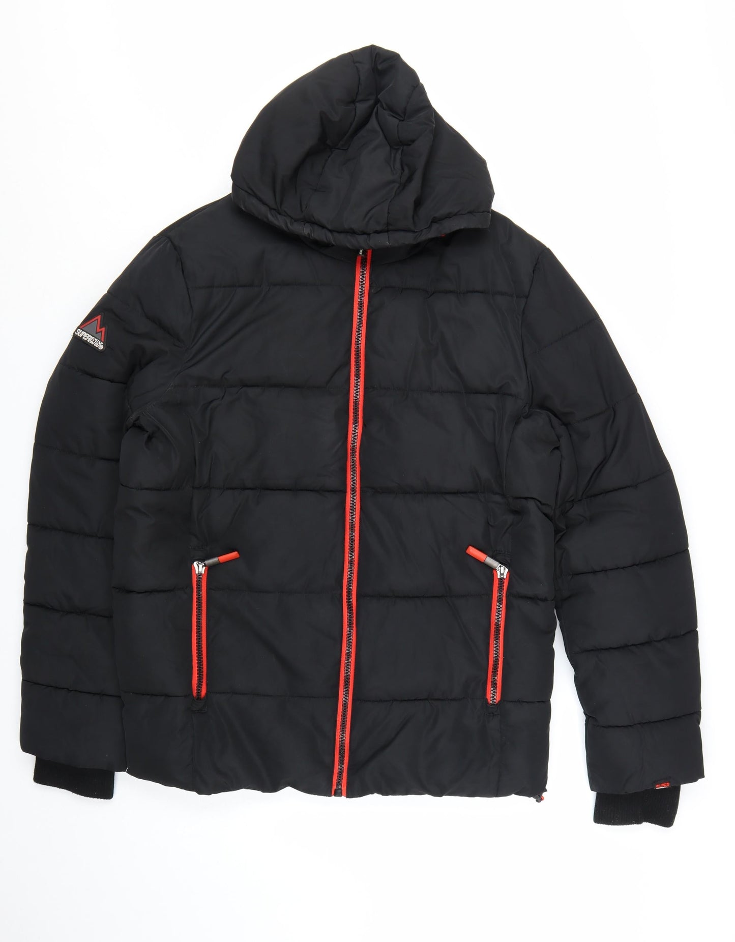 Superdry Men's Black Puffer Jacket Hooded Lined Size L Winter Coat