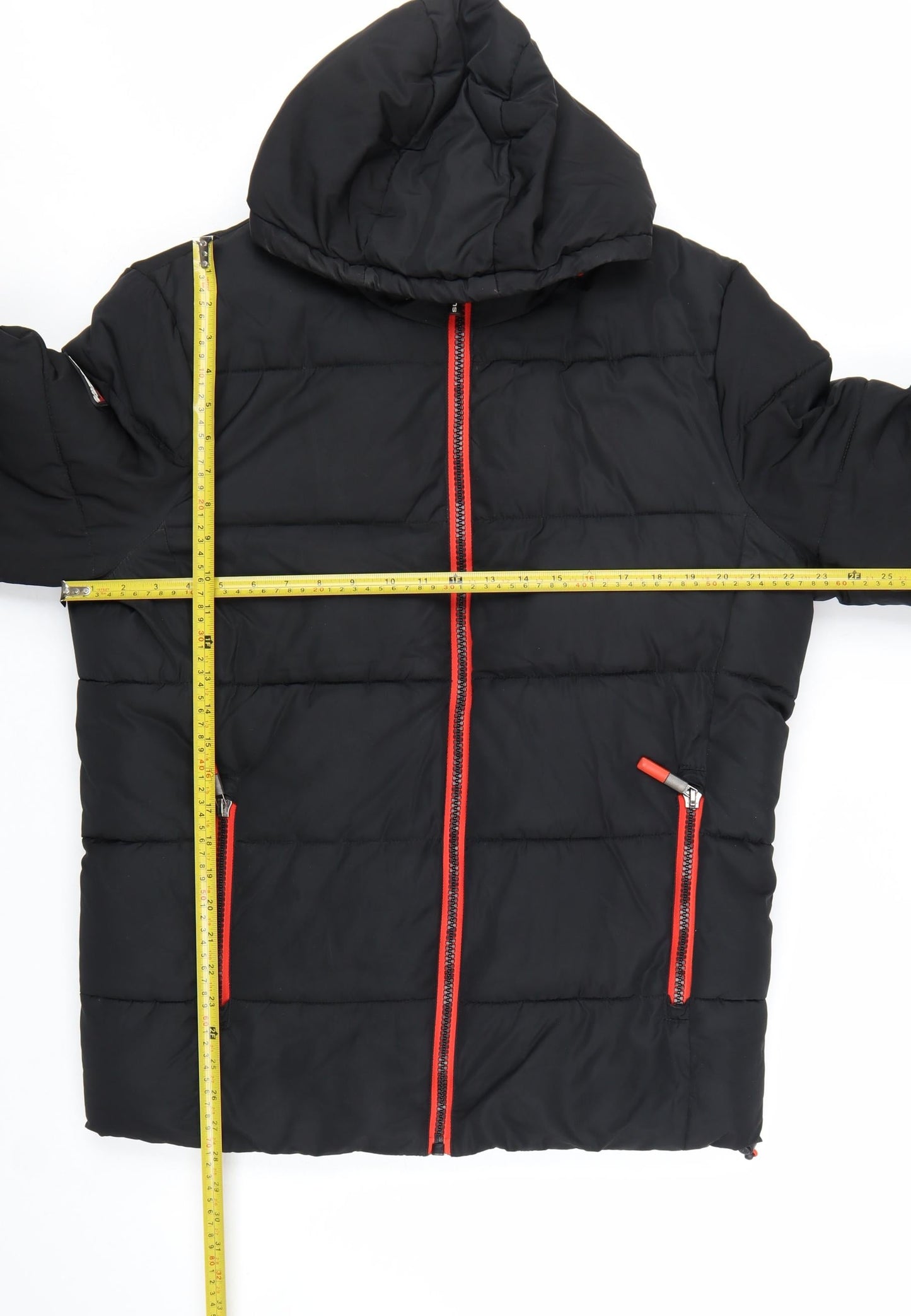 Superdry Men's Black Puffer Jacket Hooded Lined Size L Winter Coat