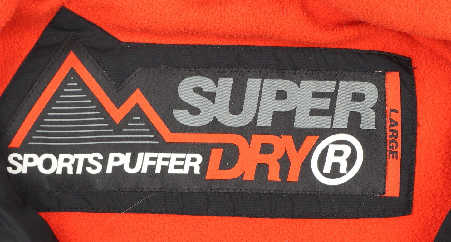 Superdry Men's Black Puffer Jacket Hooded Lined Size L Winter Coat