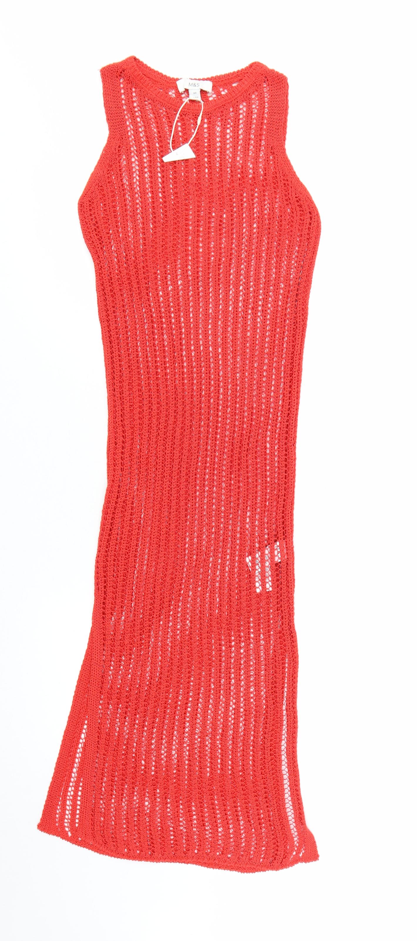 Marks and Spencer Women Red XS Knit Sleeveless Tank Midi Dress