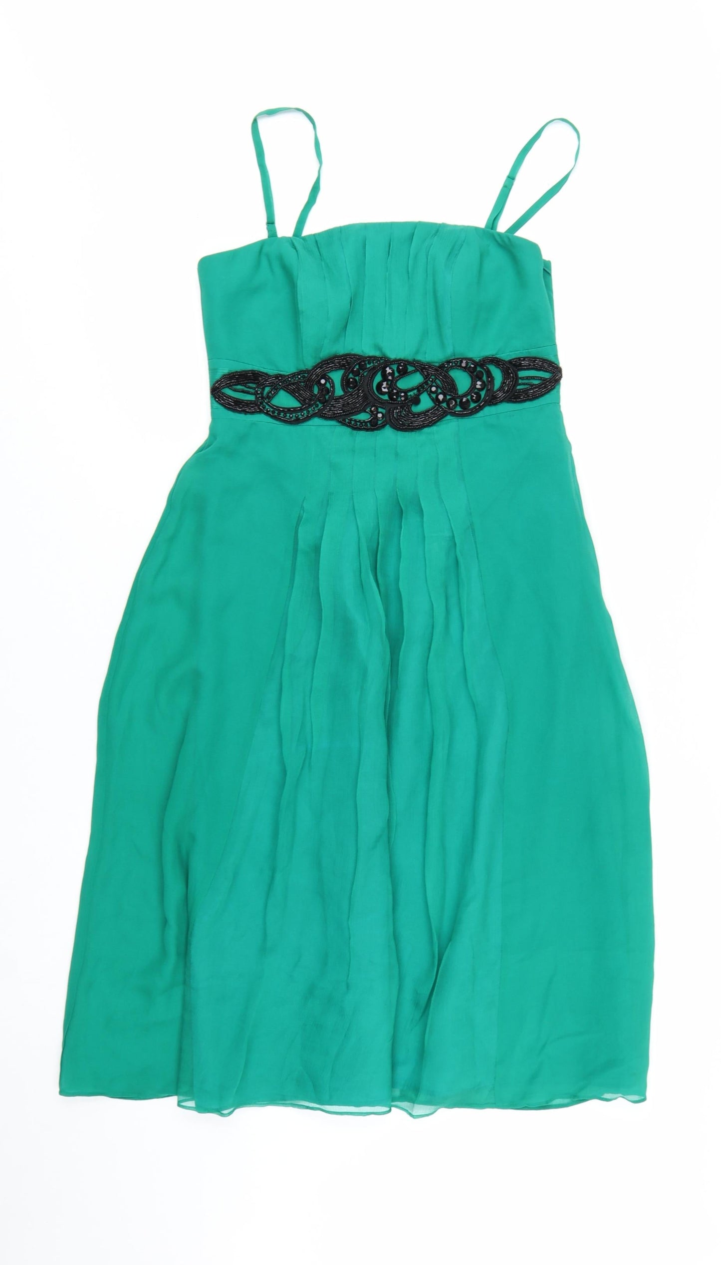 Monsoon Women Green Silk Beaded Fit & Flare Dress Size 10