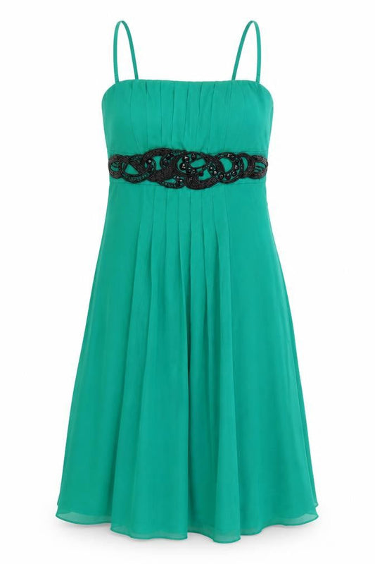 Monsoon Women Green Silk Beaded Fit & Flare Dress Size 10