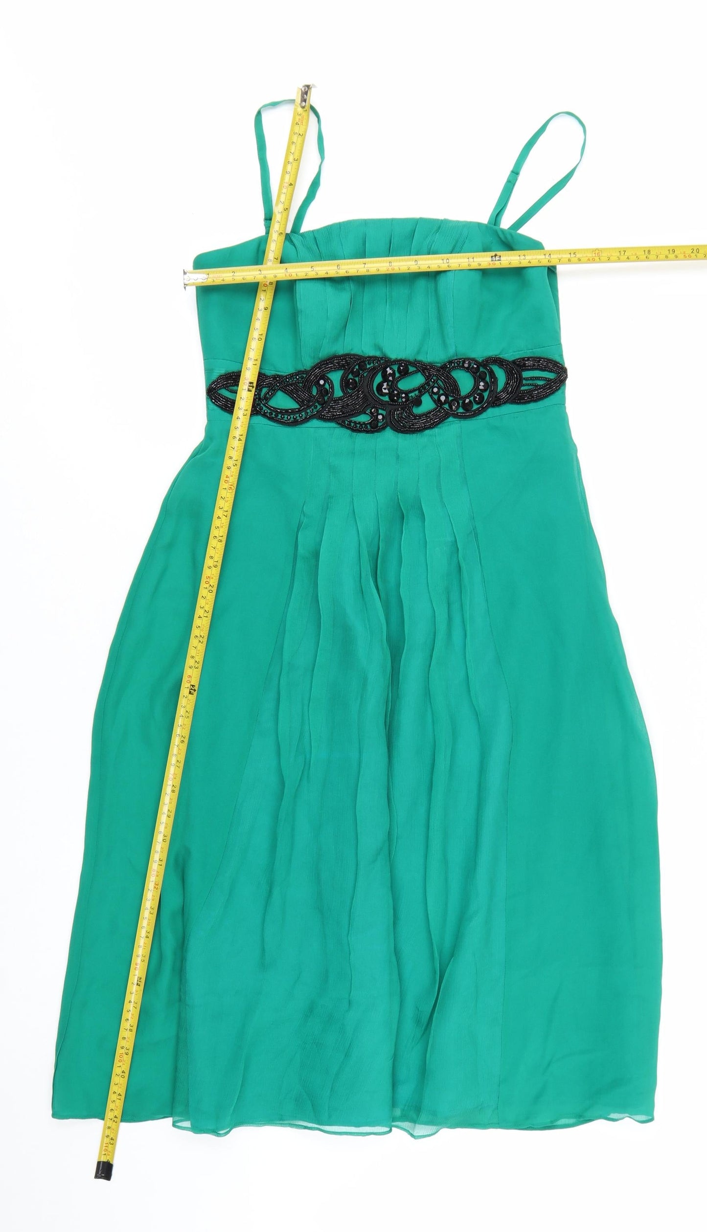 Monsoon Women Green Silk Beaded Fit & Flare Dress Size 10