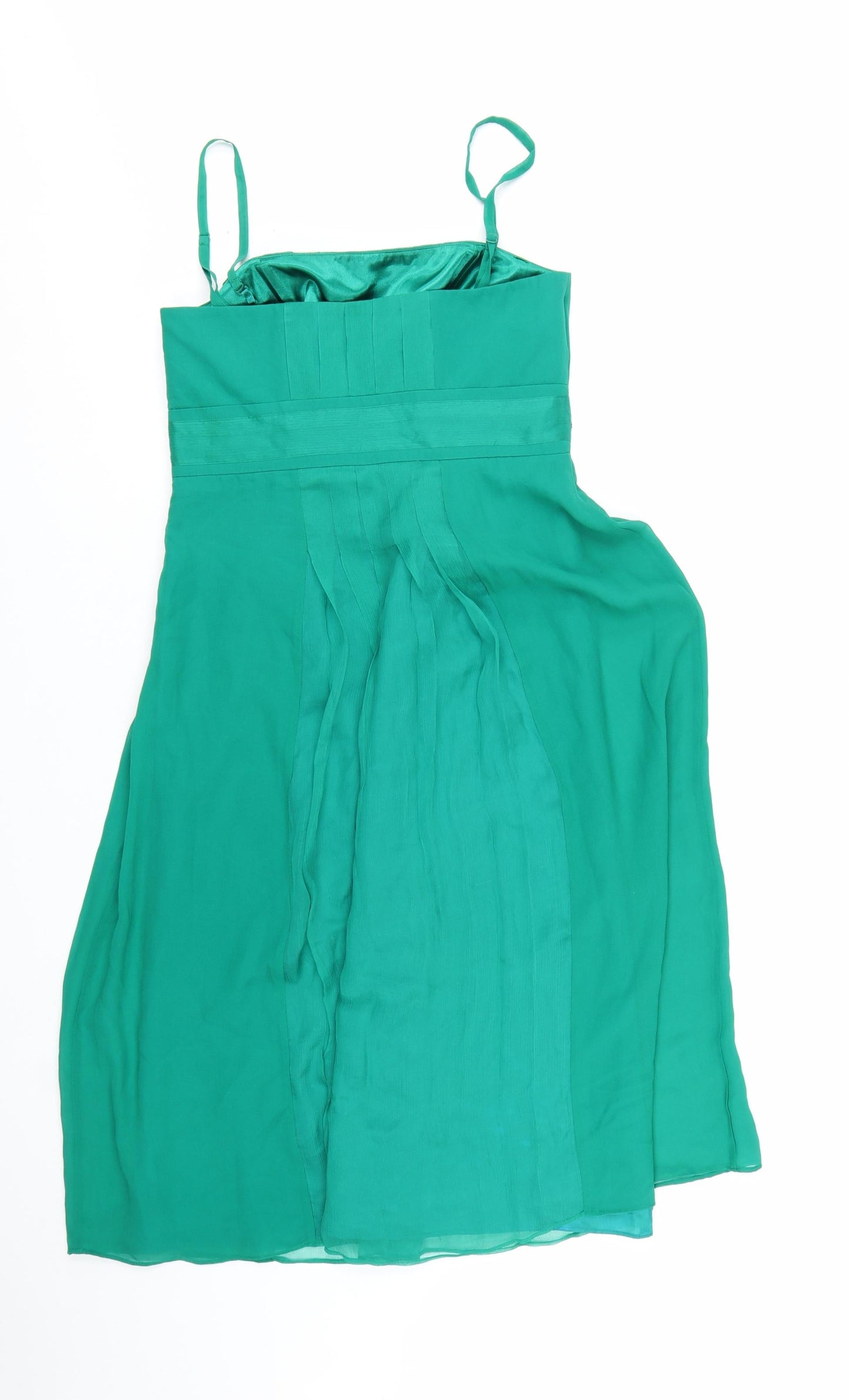 Monsoon Women Green Silk Beaded Fit & Flare Dress Size 10
