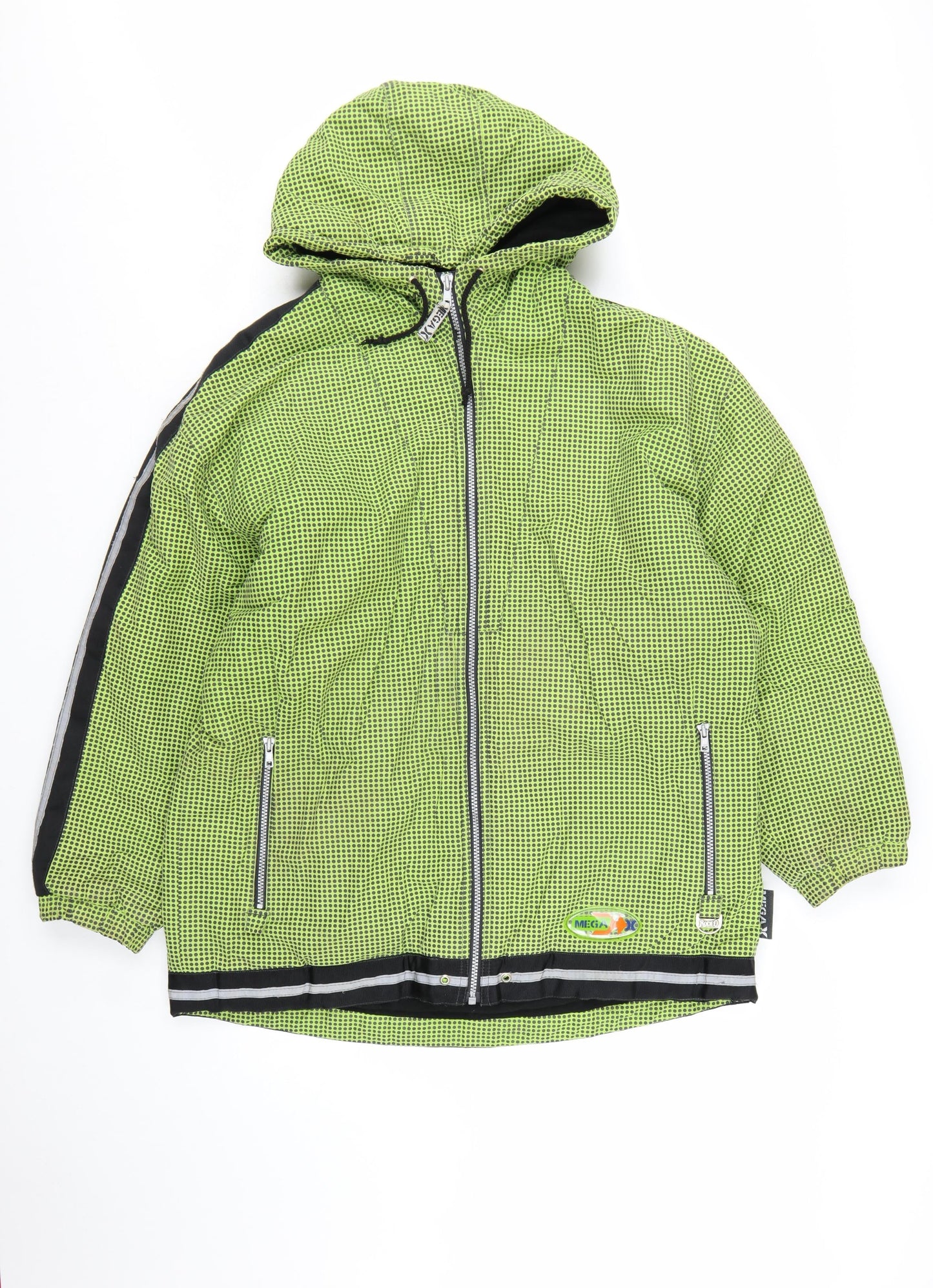 MEGA Men’s Green Hooded Windbreaker Jacket L Outdoor Zip Pockets