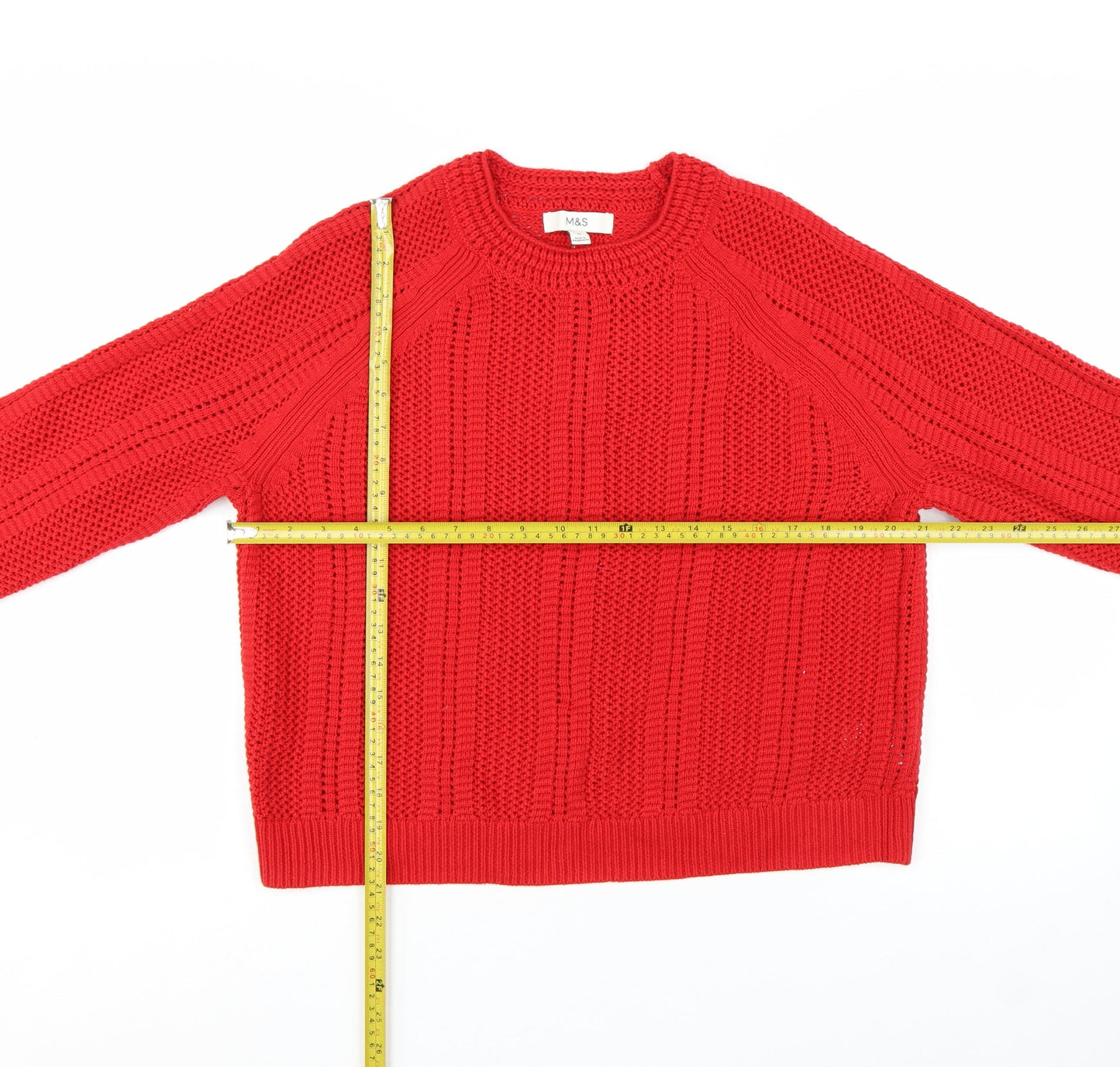 Marks and Spencer Women Red Chunky Knit Cotton Jumper Size M