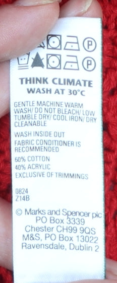 Marks and Spencer Women Red Chunky Knit Cotton Jumper Size M