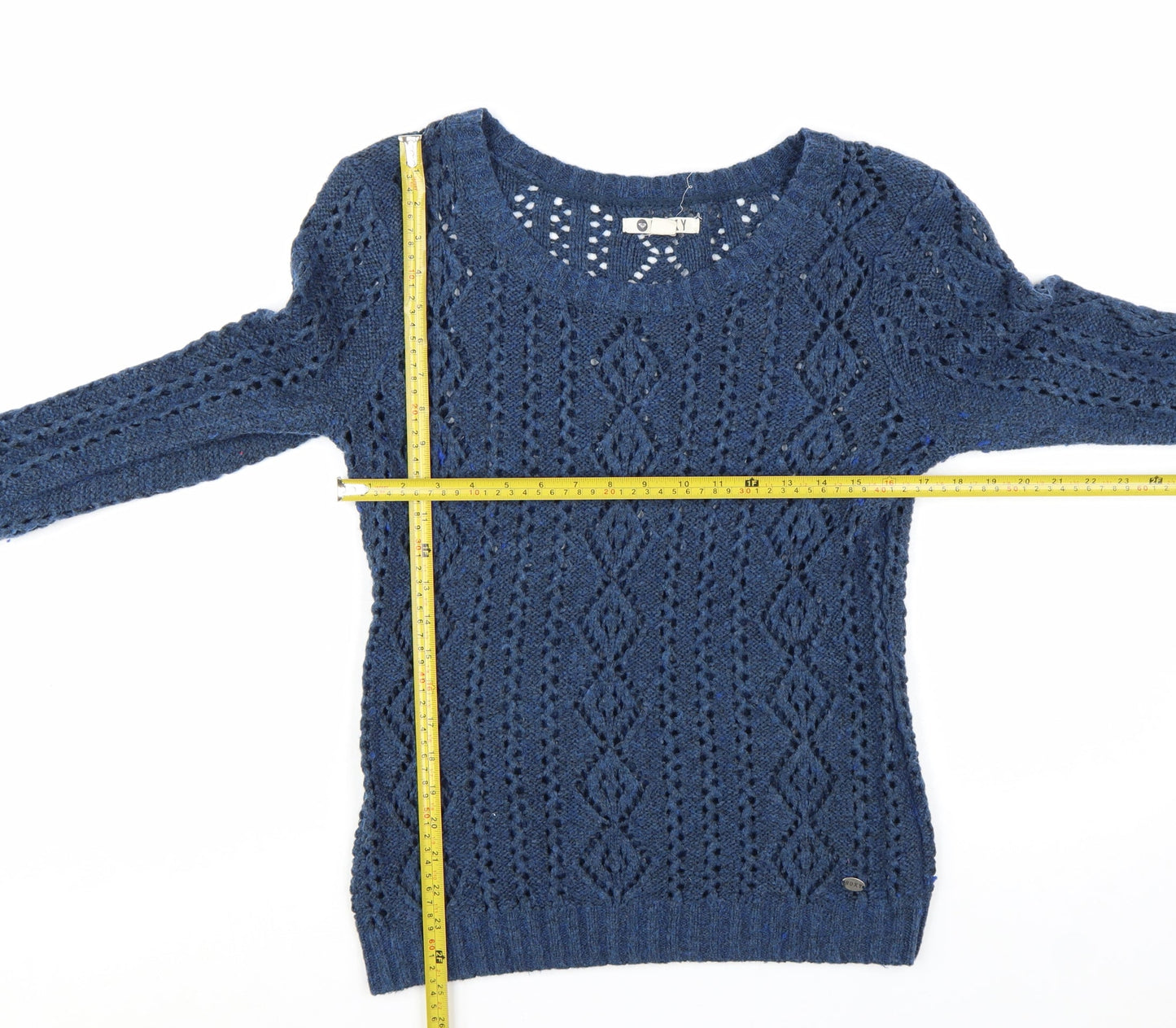 Roxy Women Blue Open-Knit Wool Blend Pullover Jumper Size L