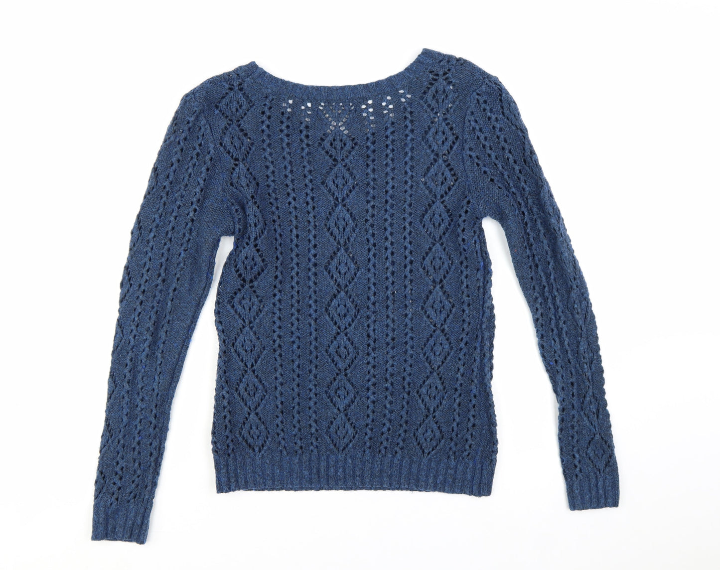 Roxy Women Blue Open-Knit Wool Blend Pullover Jumper Size L
