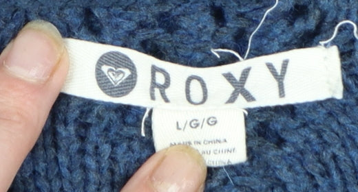 Roxy Women Blue Open-Knit Wool Blend Pullover Jumper Size L