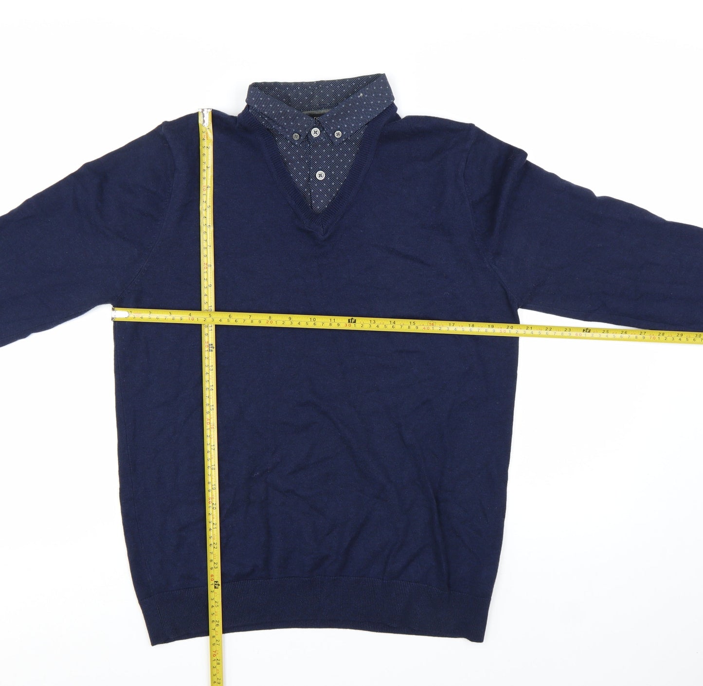 Next Men's Blue Medium V-Neck Cotton Blend Pullover Jumper