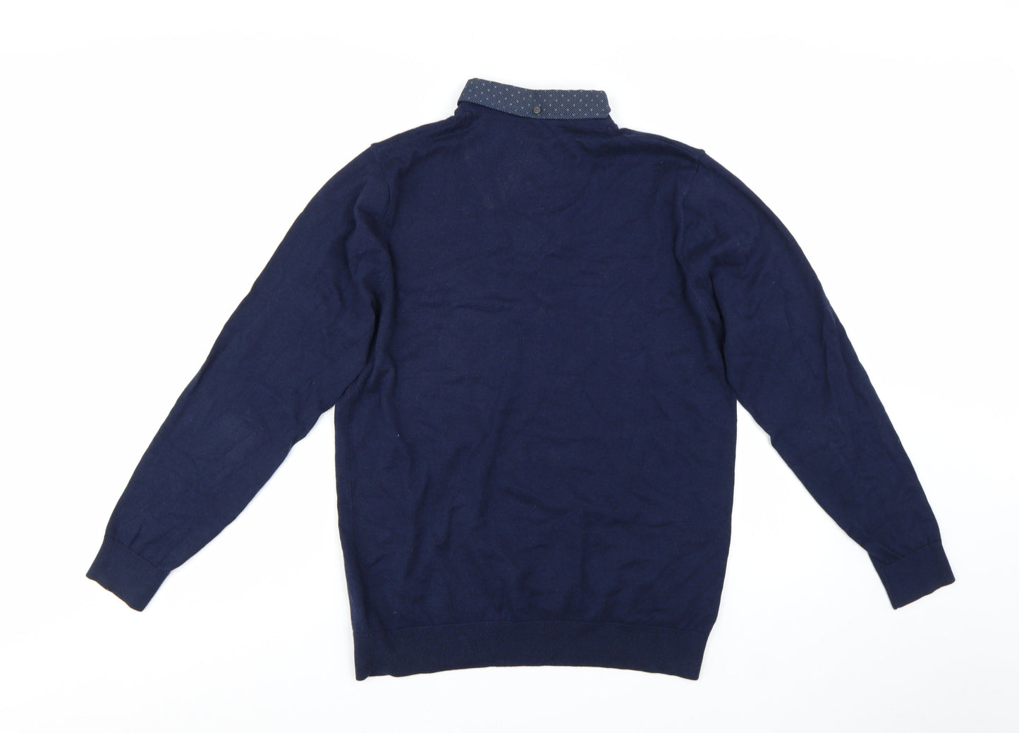 Next Men's Blue Medium V-Neck Cotton Blend Pullover Jumper