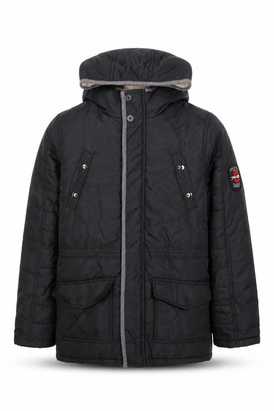 Front view of Catimini boys’ black hooded puffer jacket 12 years winter lined coat