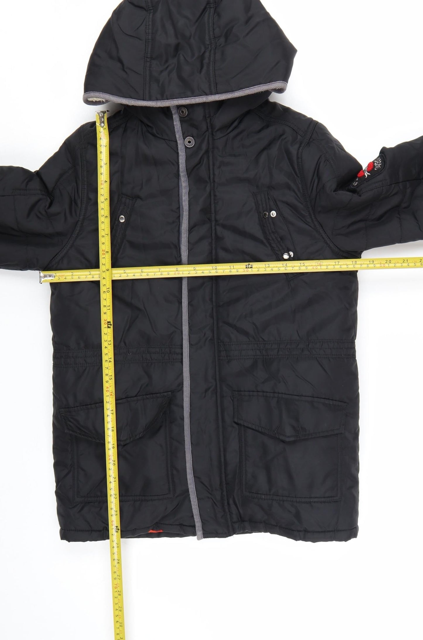 Catimini Boys Black Hooded Puffer Jacket 12 Years Winter Lined Coat