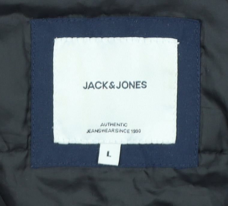 Jack & Jones Men’s Blue Hooded Parka Jacket Size L Polyester