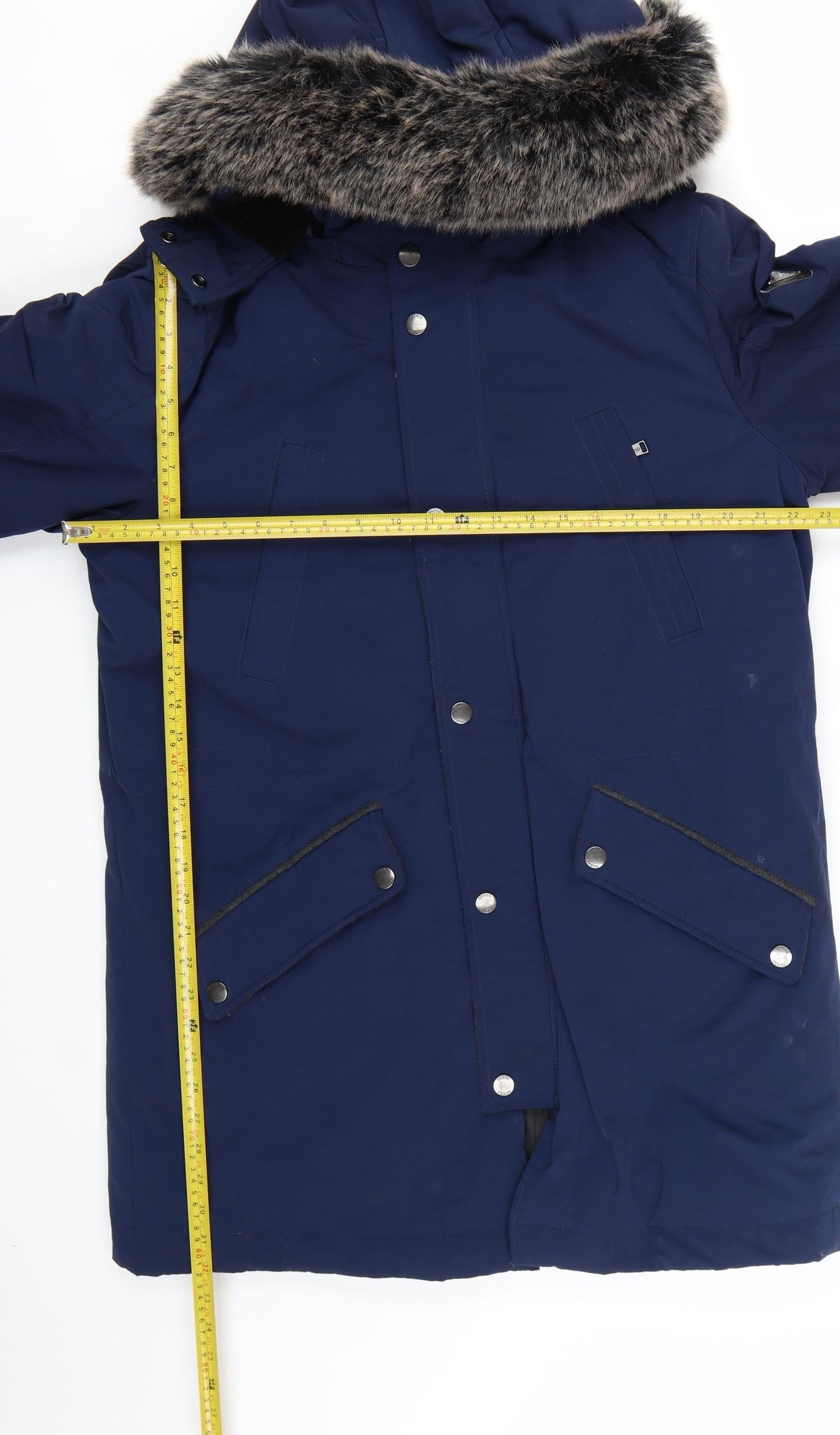 Guess Men's Blue XL Down Parka Coat with Faux Fur Hood
