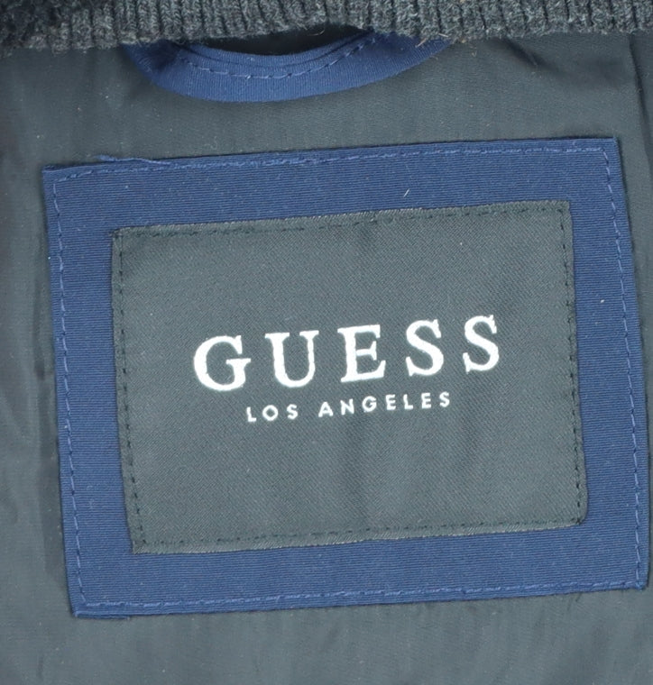 Guess Men's Blue XL Down Parka Coat with Faux Fur Hood