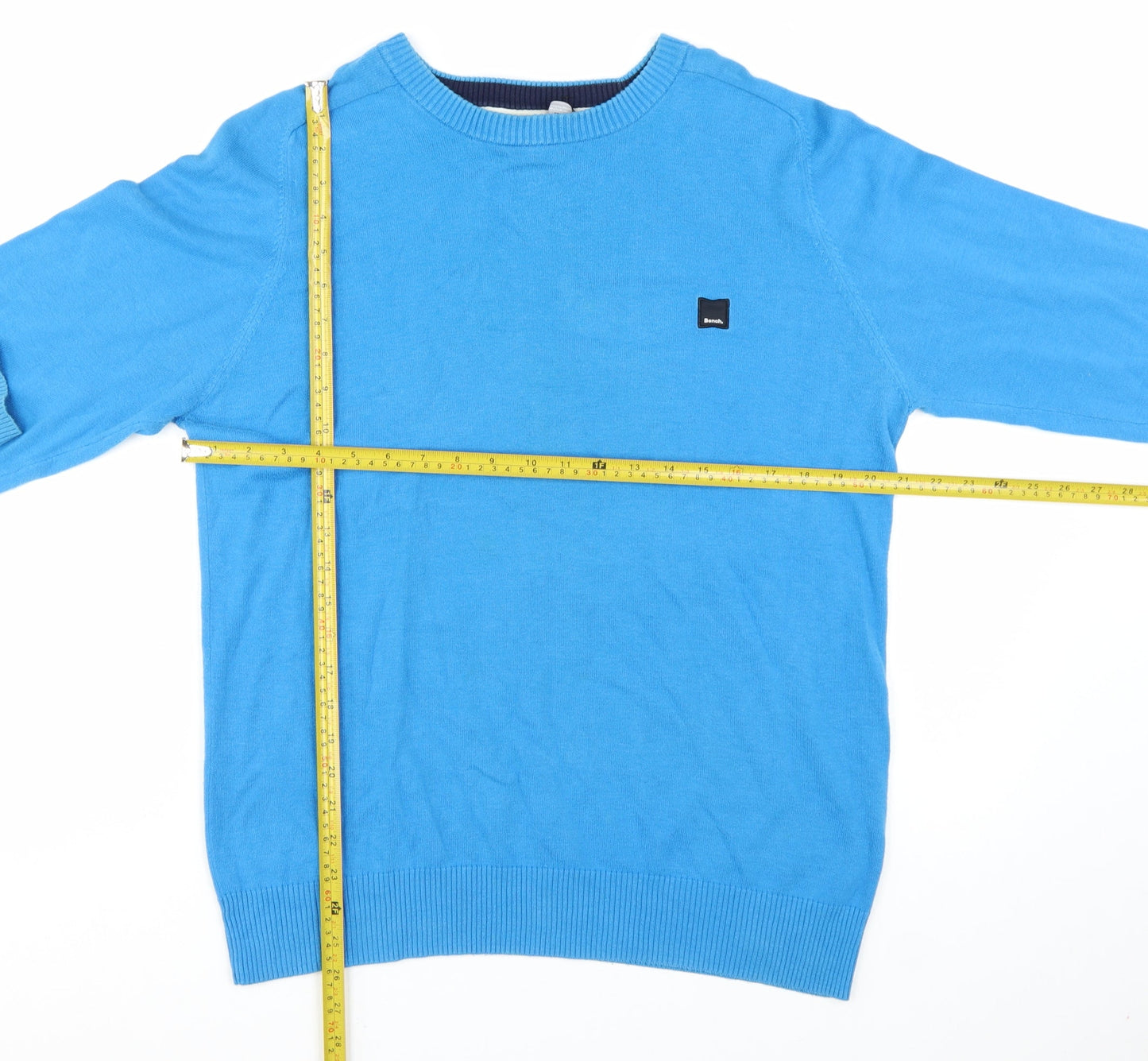 Bench Mens Blue Cotton Crew Neck Pullover Jumper Size M