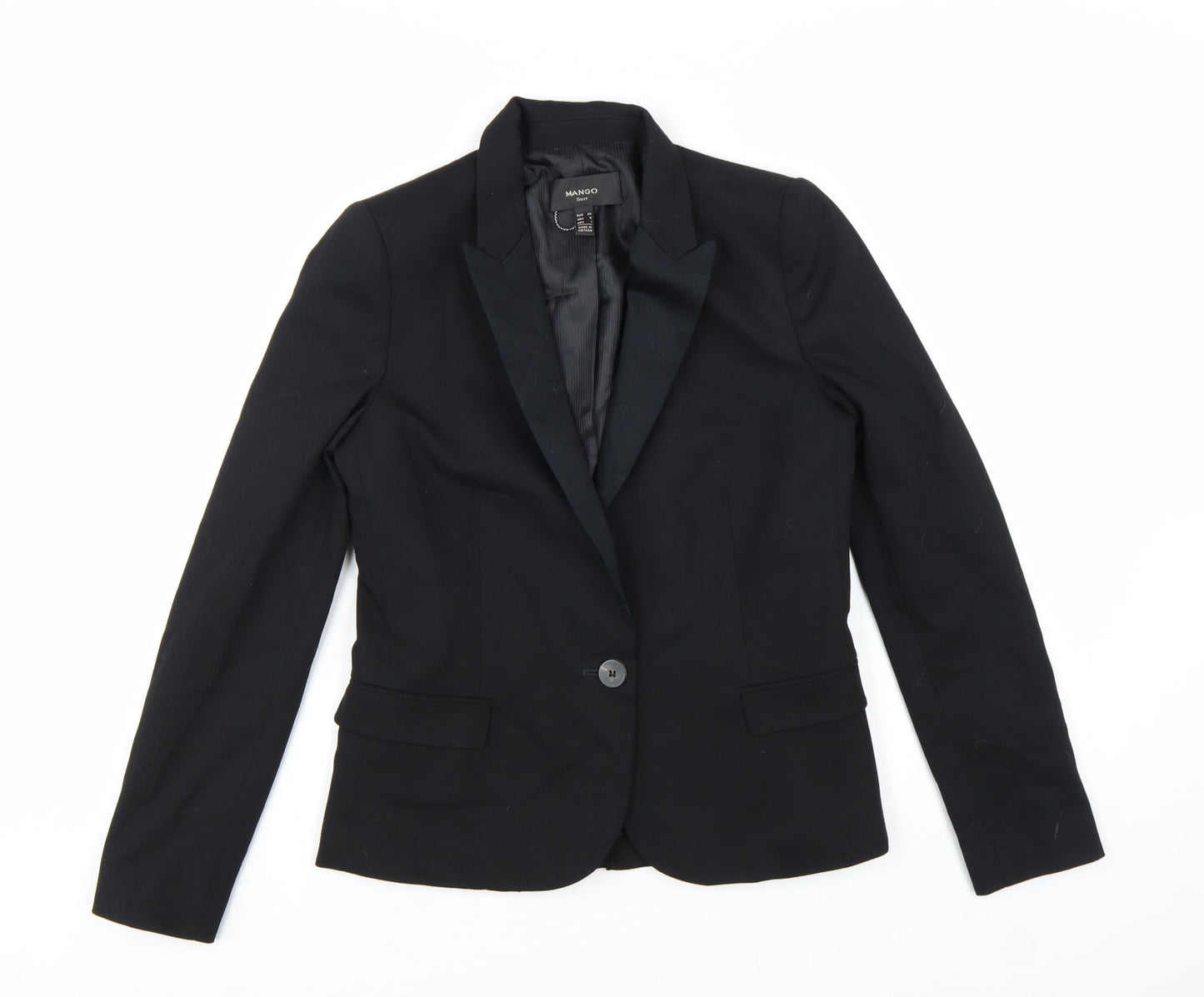Mango Women's Black Single-Breasted Suit Jacket Size 6 Tailored Blazer