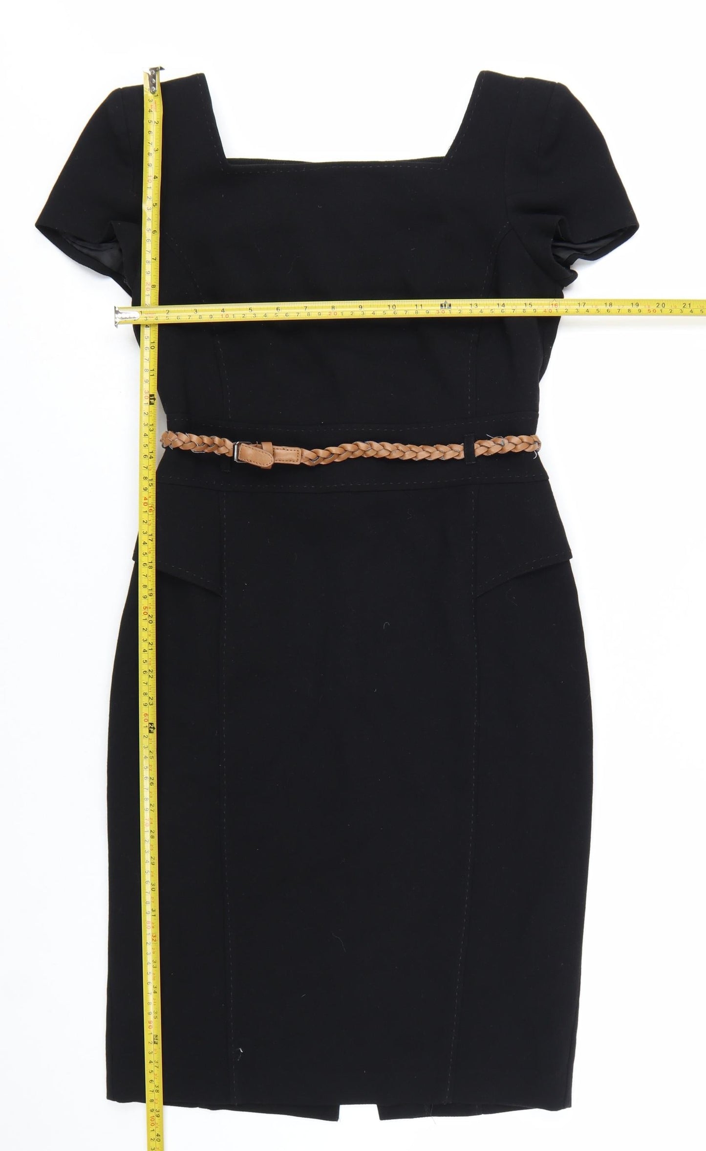 Marks and Spencer Women's Black Knee Length Sheath Dress UK 10 Short Sleeve Belted
