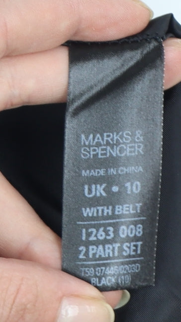 Marks and Spencer Women's Black Knee Length Sheath Dress UK 10 Short Sleeve Belted