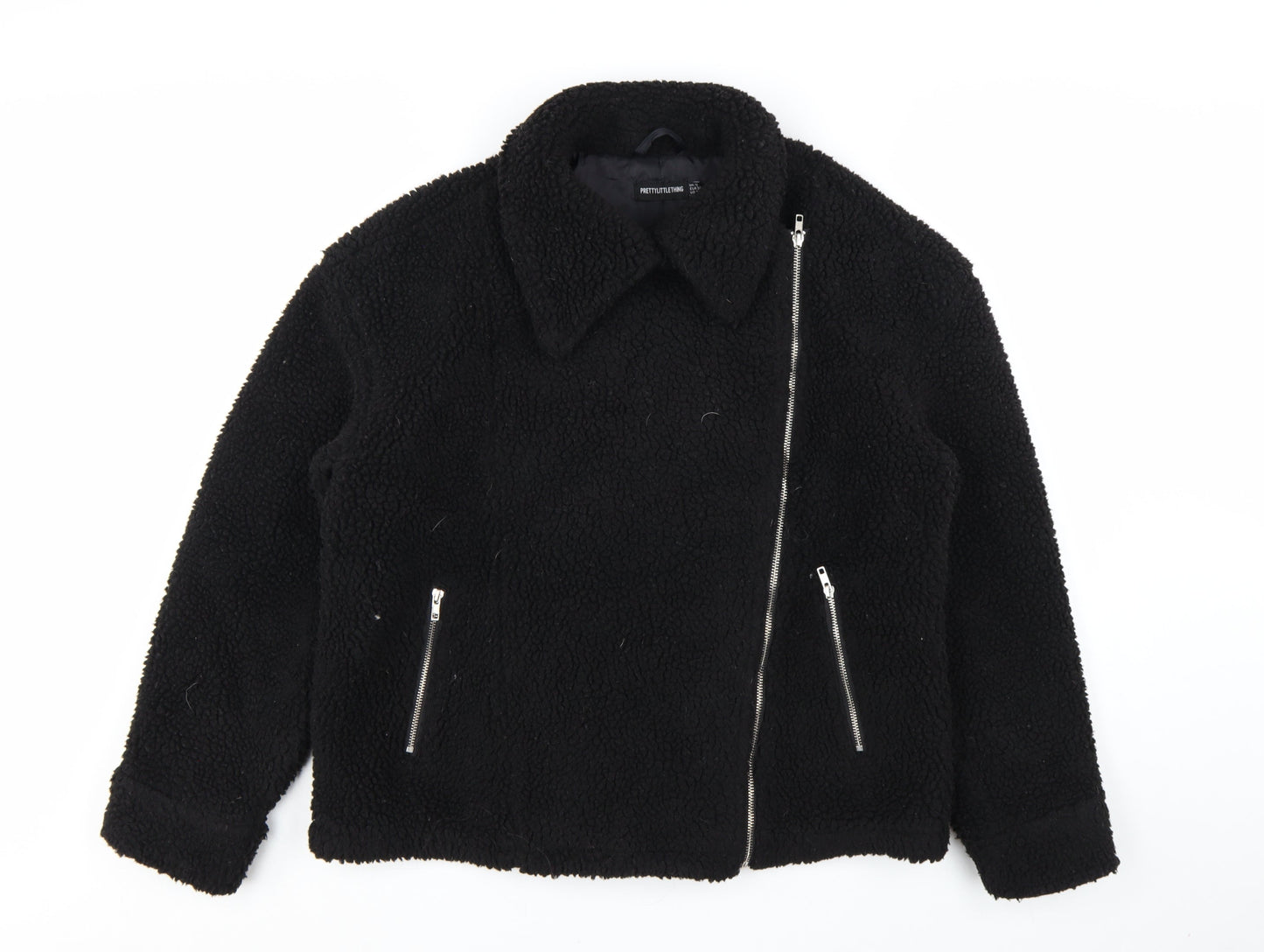 PrettyLittleThing Women Black Size 10 Biker Fleece Zip Jacket