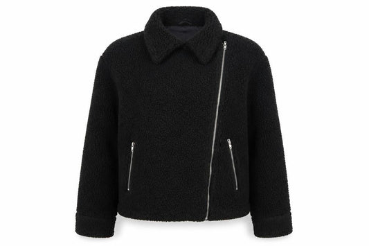 PRETTYLITTLETHING Women Black Size 10 Biker Fleece Zip Jacket