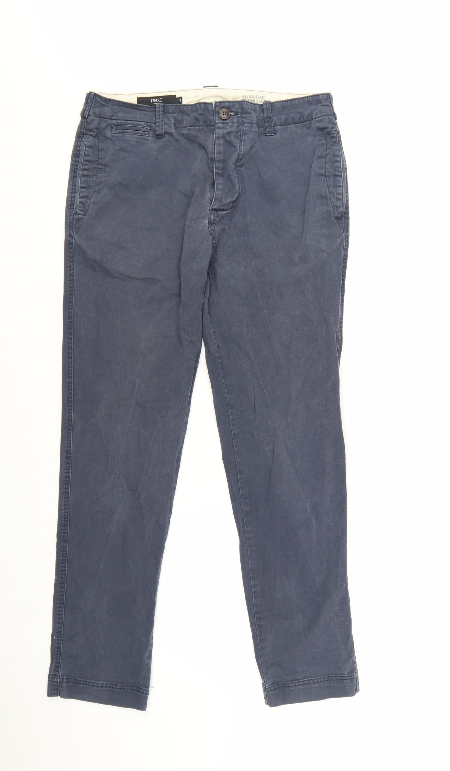 Next Men's Blue Slim Fit Chino Trousers 32R Cotton Blend