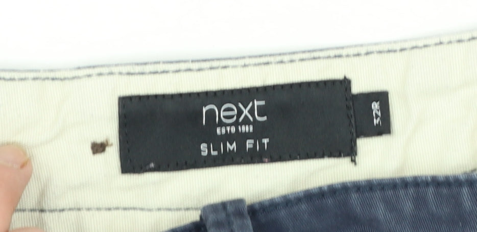 Next Men's Blue Slim Fit Chino Trousers 32R Cotton Blend