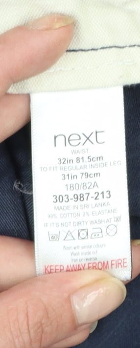 Next Men's Blue Slim Fit Chino Trousers 32R Cotton Blend