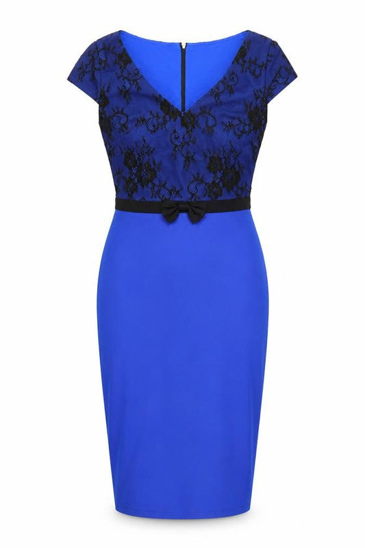 Paper Dolls Women Blue Lace Sheath Dress Size 8 Elegant V-Neck