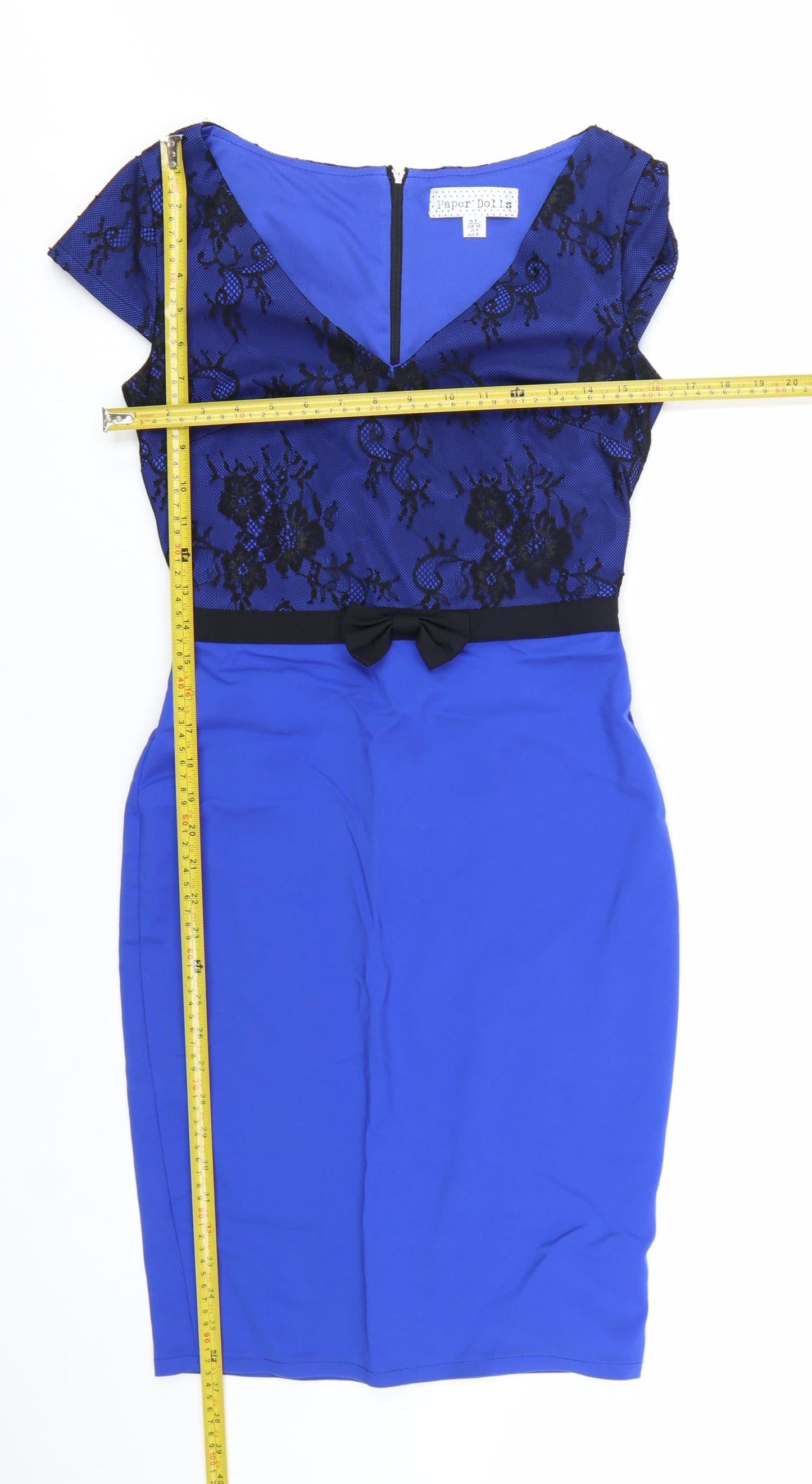 Paper Dolls Women Blue Lace Sheath Dress Size 8 Elegant V-Neck