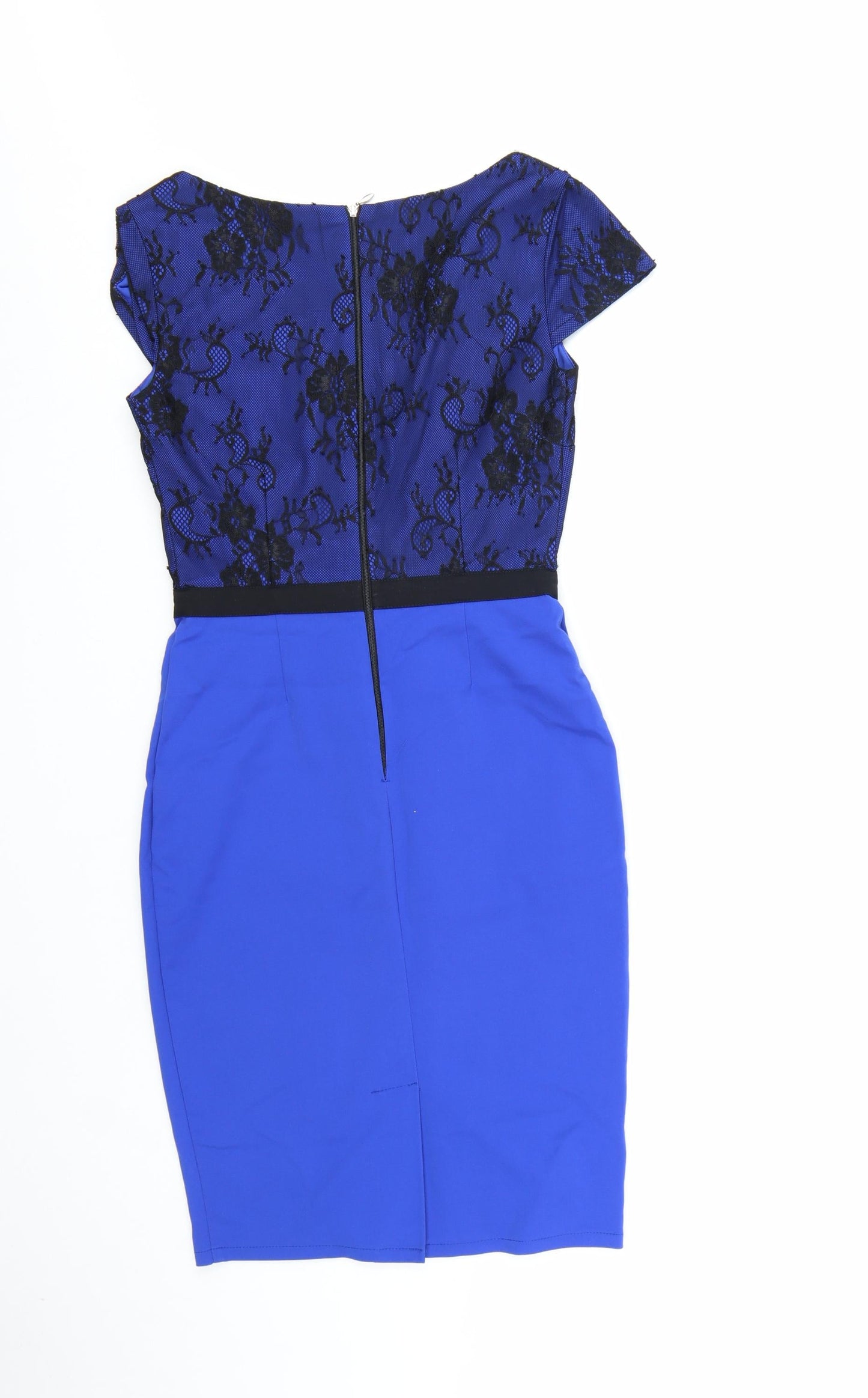 Paper Dolls Women Blue Lace Sheath Dress Size 8 Elegant V-Neck