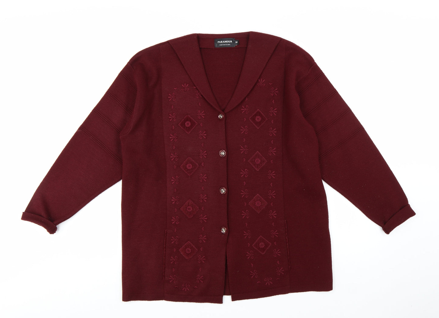 Paramour Women’s Red Embroidered Knit Button Cardigan M