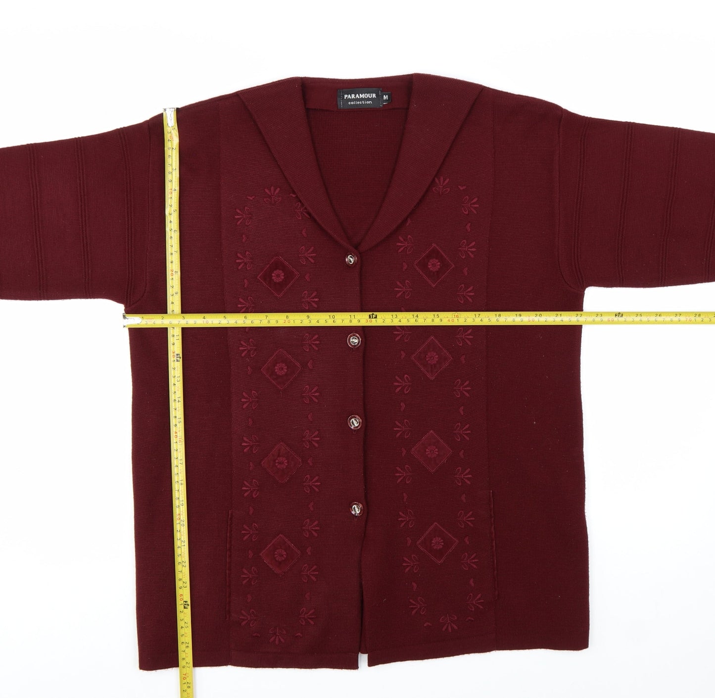 Paramour Women’s Red Embroidered Knit Button Cardigan M