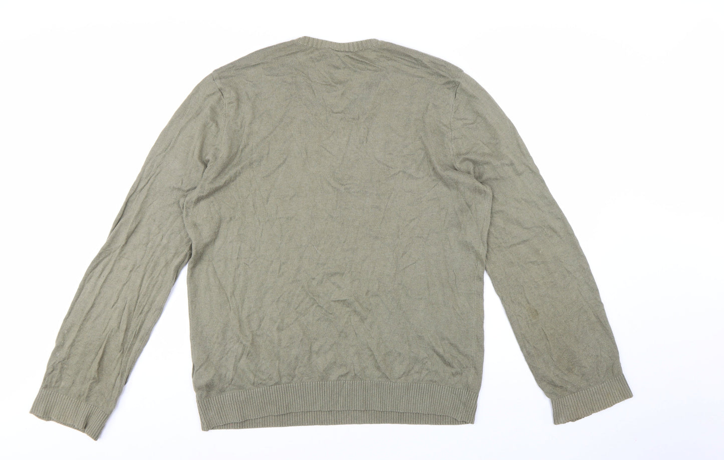 Hollister Men’s Green V-Neck Cotton Blend Pullover Jumper XL
