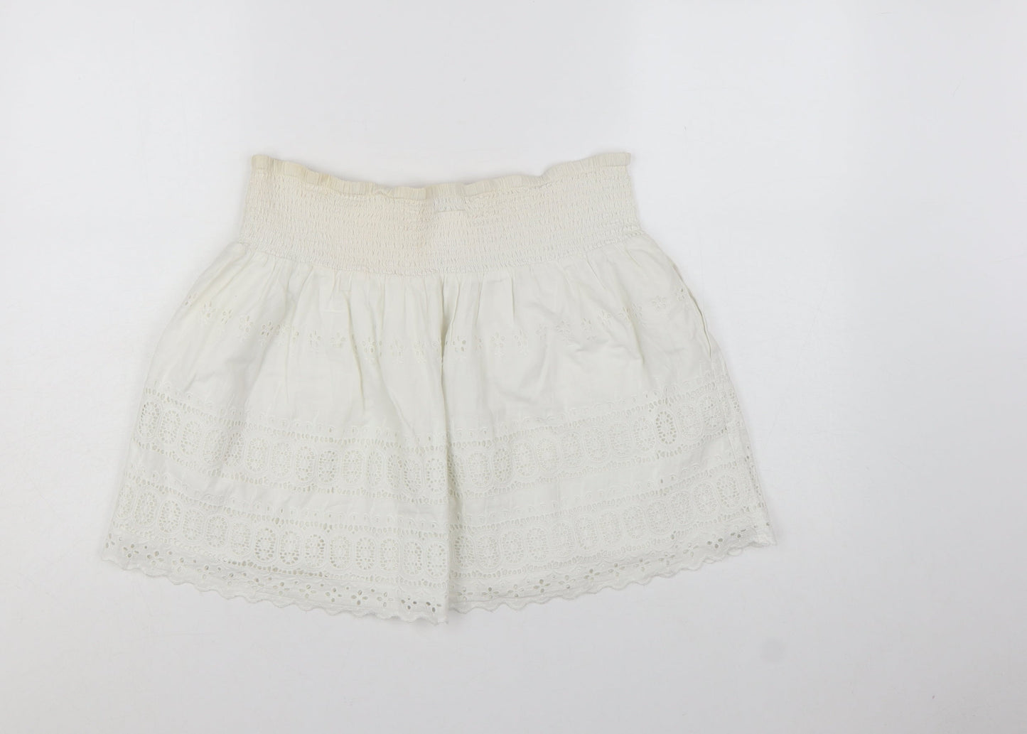 Superdry Women Ivory Cotton A-Line Broderie Short Skirt M