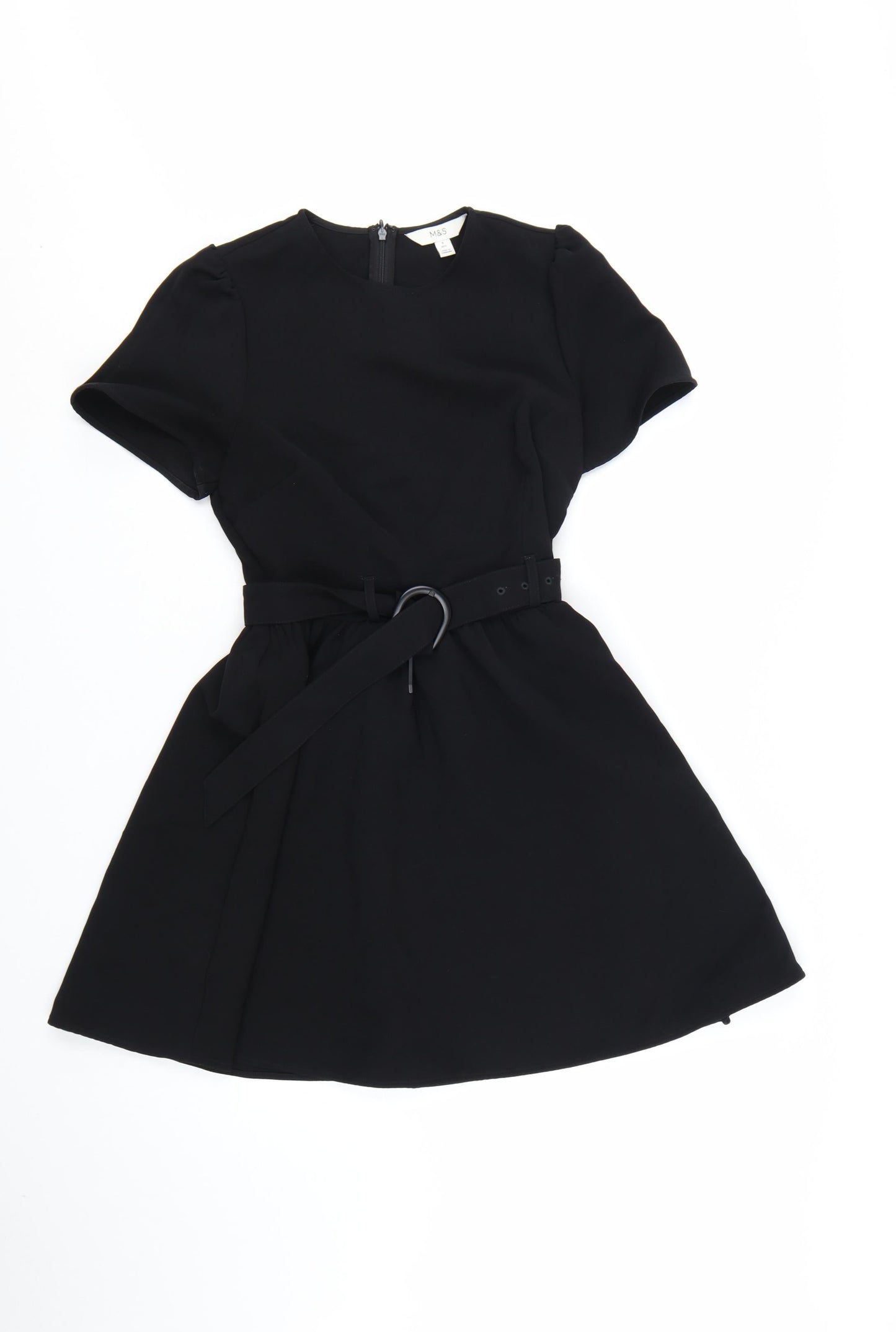 Marks and Spencer Womens Black Size 8 A-Line Belted Short Dress
