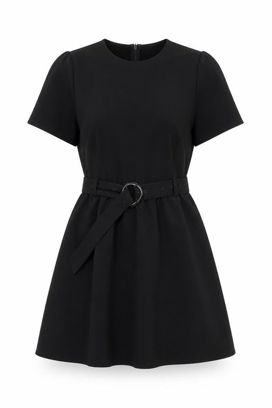 Marks & Spencer Womens Black Size 8 A-Line Belted Short Dress