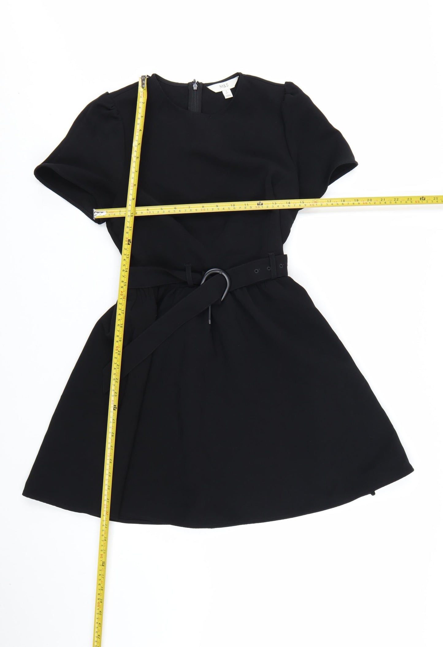 Marks and Spencer Womens Black Size 8 A-Line Belted Short Dress