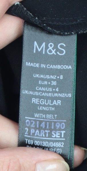 Marks and Spencer Womens Black Size 8 A-Line Belted Short Dress
