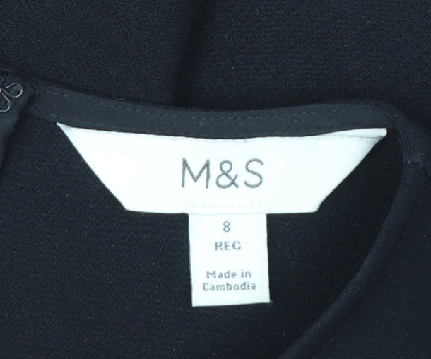 Marks and Spencer Womens Black Size 8 A-Line Belted Short Dress