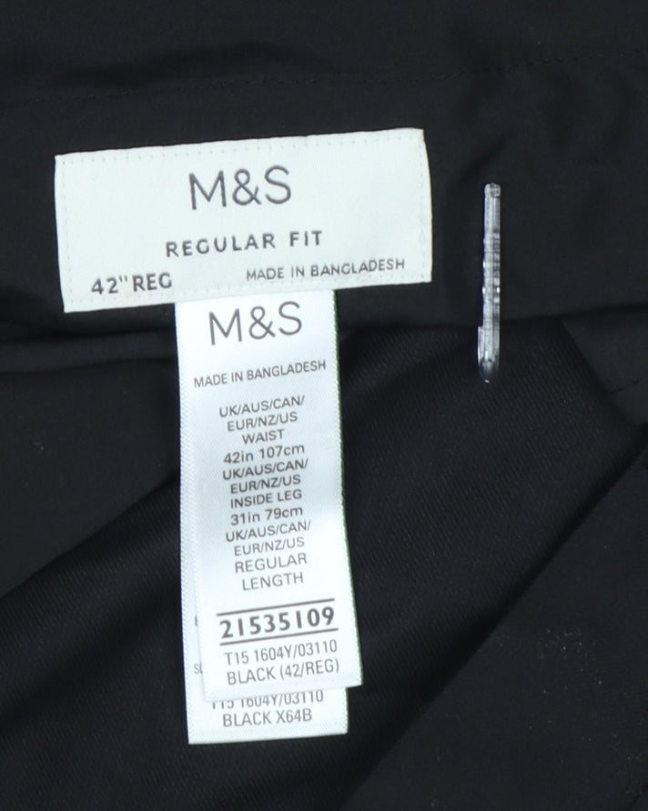 Marks and Spencer Men's Black Regular Fit Dress Trousers Size 42R