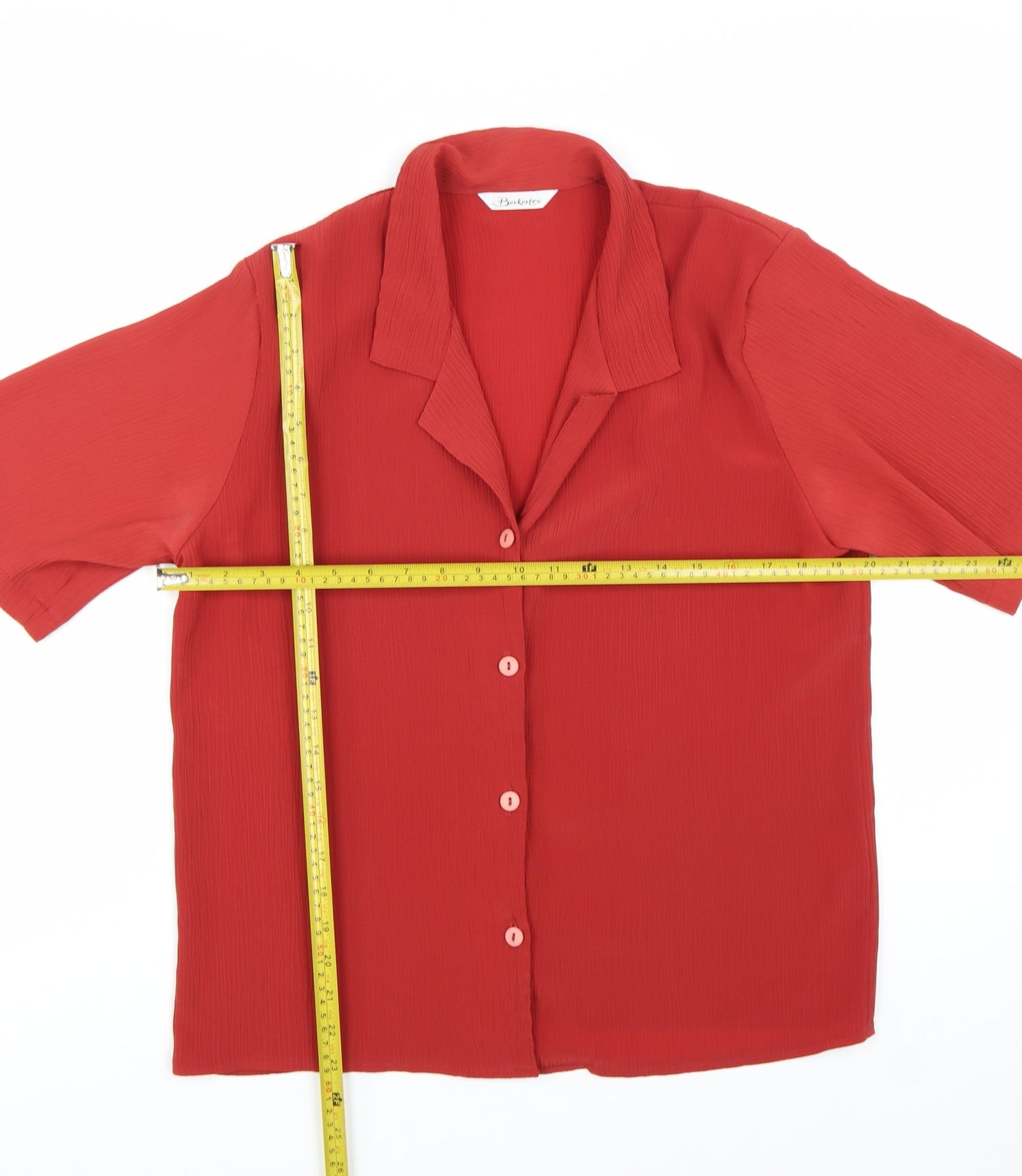 Berkertex Women Red Short Sleeve Collared Button Blouse Size 14
