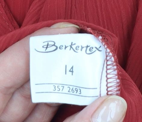 Berkertex Women Red Short Sleeve Collared Button Blouse Size 14